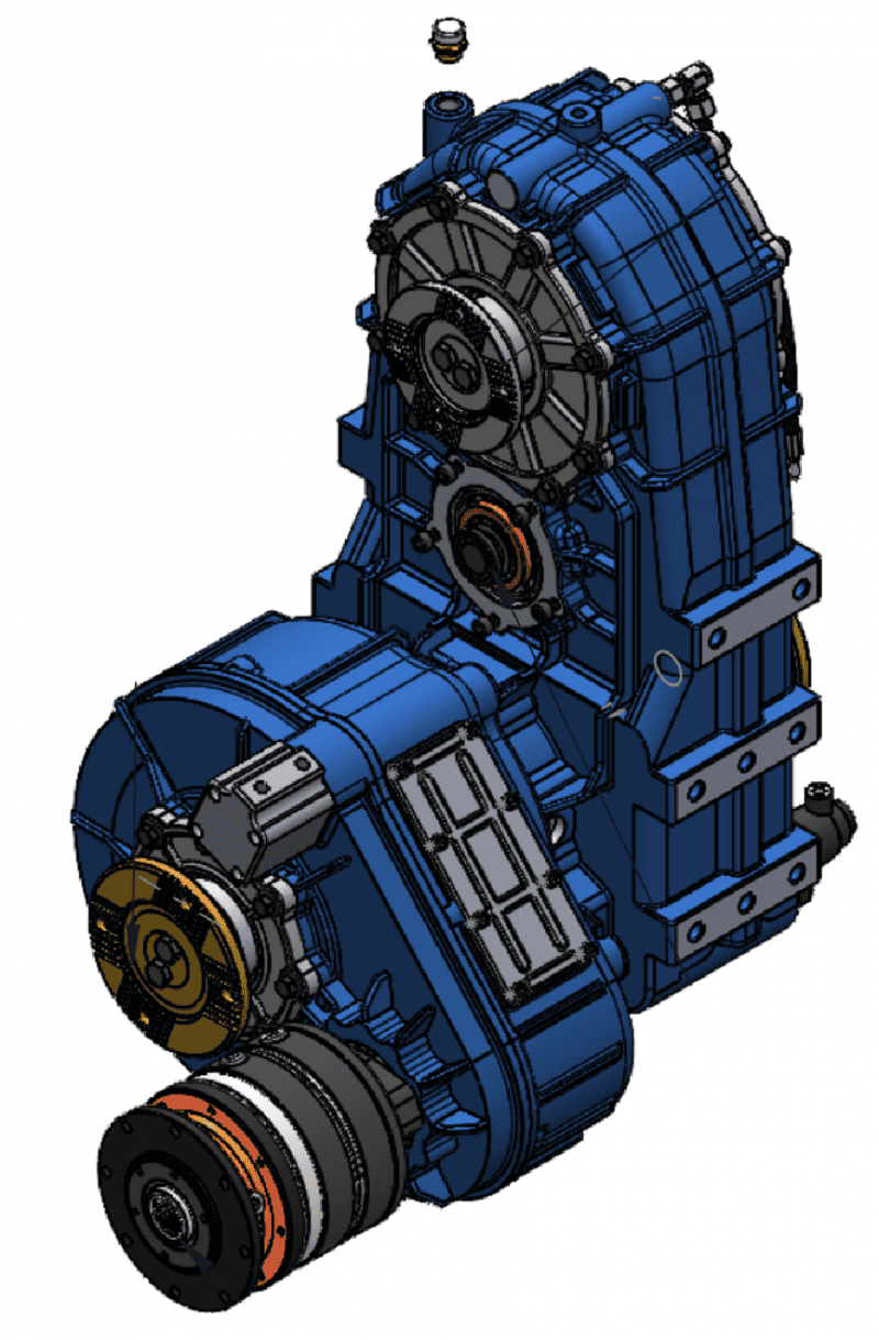 Split shaft PTO and Creep drive all in one gearbox.